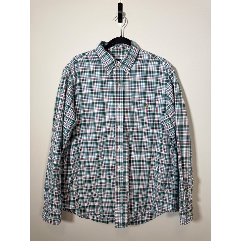 Polo Ralph Lauren Mens XL Plaid Button Down Shirt Green Purple Long Sleeve Pony